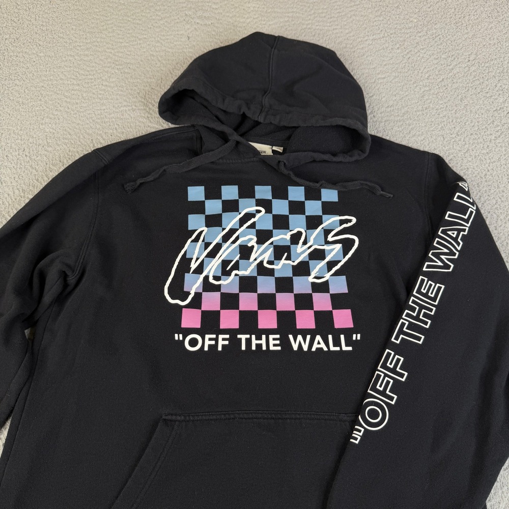 Vans Hoodie Mens L Black Off The Wall Checkerboard Graphic Pullover Skate